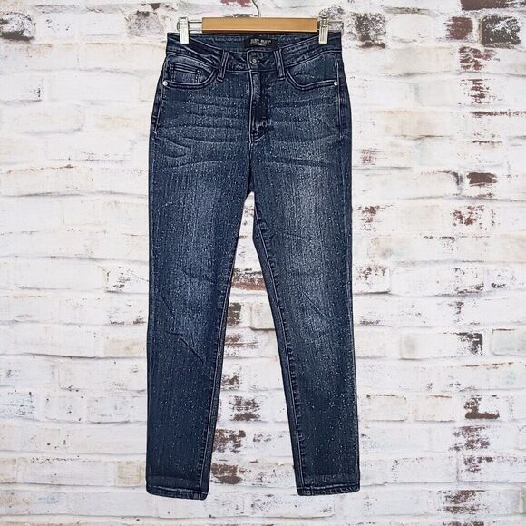 Judy Blue Relaxed Fit Jeans 26 Blue Medium‎ Wash Speckled Mid Rise Ankle Denim - Picture 1 of 9